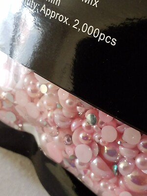 #ad Half Pearls Mixed Sizes Rhinestones High Lustre Matte Pink White Craft $5.00