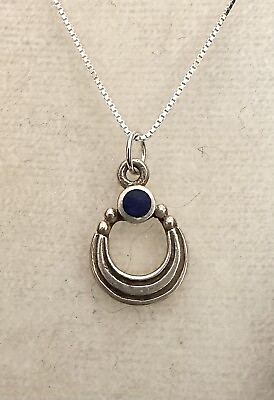#ad Vintage Lapis Lazuli 925 Sterling Silver Necklace 18 In $35.00