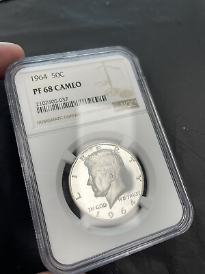 #ad 1964 50C Silver Proof Kennedy Half Dollar NGC PF 68 Cameo Coin High Grade $129.95
