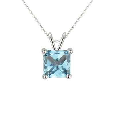 #ad 18K White Gold 4 Carat Created Aquamarine CZ Princess Stud Necklace Plated 18 In $10.99