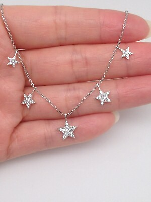 #ad 0.90Ct Real Moissanite Star Dangle Chain 18quot; 14k White Gold Plated Star Pendant $214.60