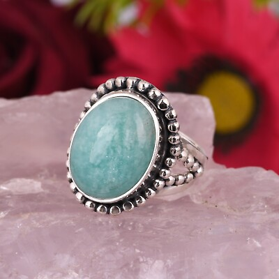 #ad Amazonite Silver Vintage Art deco Ring Big Stone Ring Handmade Women jewelry $31.32