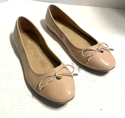 #ad Asos Design Womens US 10W Ballet Shoes Beige Patent Leather Slip On $8.39