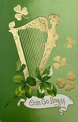 #ad Vintage Antique St Patrick#x27;s Day Greetings Postcard Erin Go Bragh Harp Clover $12.05