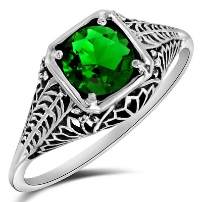 #ad Natural 2CT Emerald Quartz 925 Solid Sterling Silver Ring Sz 6789 FM3 $36.99