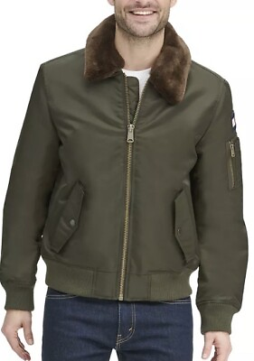 #ad Men#x27;s MEDIUM Tommy Hilfiger Bomber Jacket w Removable Faux Fur Collar New $92.99