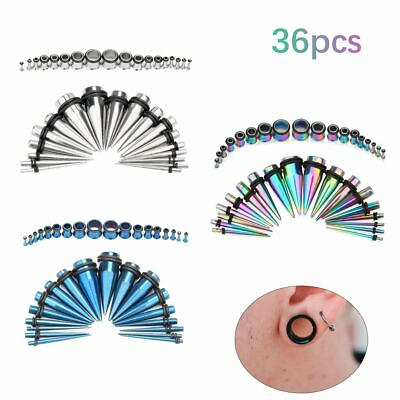 #ad 36 Pcs Surgical Steel Ear Taper Tunnel Stretcher Expander Body Piercing Tool Kit $9.98
