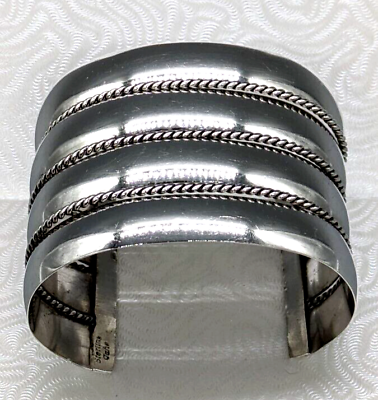 #ad Banded Silver Cuff Bracelet 925 Silver 80.5g Polished EC3029416 $149.99