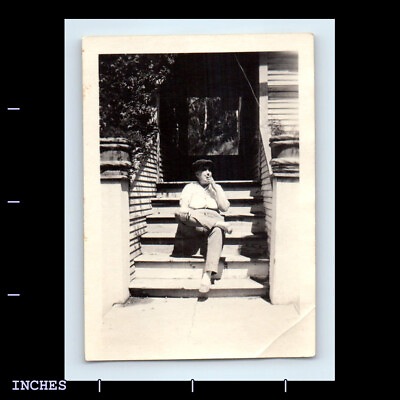 #ad Vintage Photo AND SITTING ON STEPS SMOKING CIGARETTE $5.10