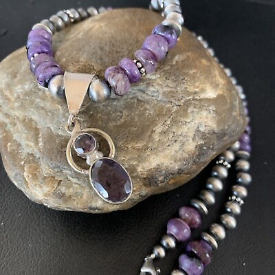 #ad Womens Navajo Purple Charoite Sterling 22” Necklace Amethyst Pendant 13412 $517.08