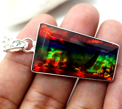#ad Shiny 57 Ct AAA Natural Ammolite Multi Color 925 Solid Silver Pendant Gemstone $24.74
