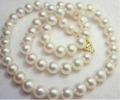 #ad 18 inch AAAA Japanese Akoya 9 10mm white pearl Necklace 14K Yellow Gold clasp $49.00