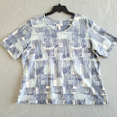 #ad Damp;Co Denim amp; Co Top Size XL Blue Abstract Short Sleeve Cotton Blend Shirt $13.50