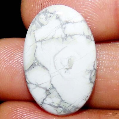 #ad 100%Natural White Howlite Loose Gemstone 26.30Ct 19x29x5mm African Oval Cabochon $9.99