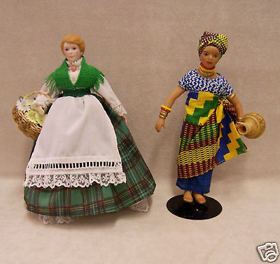 #ad 2 VINTAGE TRADITIONAL WOMEN FIGURINES AFRICAN amp; ENGLISH $12.99