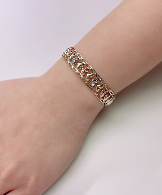 #ad 14k Gold Diamond Cut Heart Shape Light Tri Color Bracelet Gold 7 inches $639.59