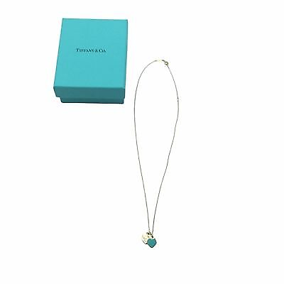 #ad Tiffany Co Mini Double Heart Tag Pendant Necklace Used $1064.60