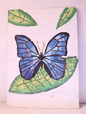 #ad Double Face Collage Painting Butterfly amp; African Kid Printed Egyptian Handmade $109.80