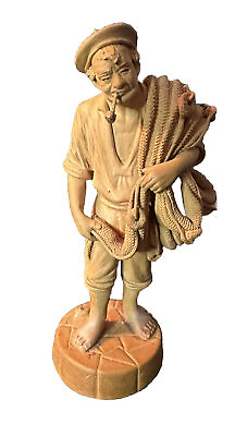 #ad Catania Italy Handcrafted Terracotta Figurine Sculpture Fisherman Vintage 5.5 In $34.57