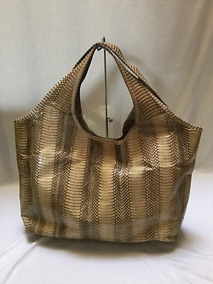 #ad Brown Tan Snakeskin Satchel Handbag Medium Slight signs of wear $29.99