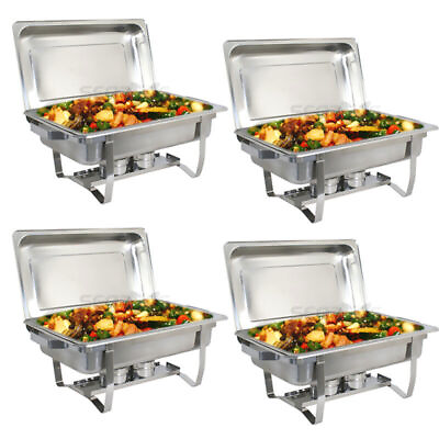 #ad Set of 4 Catering Stainness Steel Chafer Chafing Dish Sets 8 QT w Warmer Sturdy $110.58
