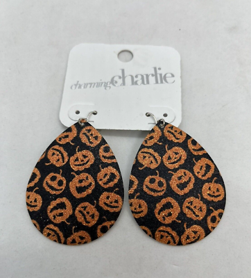 #ad Halloween Earrings Black and Orange Pumkin Jack o Lantern New $9.99