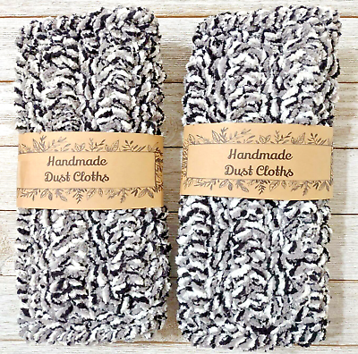 #ad Handmade black gray crochet dust cloth 2 piece reusable chemical free $11.17