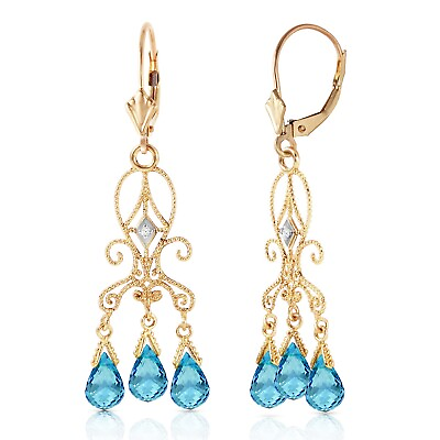 #ad 14K. GOLD CHANDELIER DIAMONDS EARRING WITH BLUE TOPAZ Yellow Gold $658.57