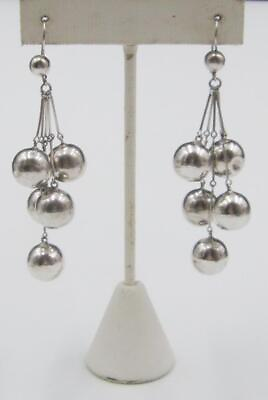 #ad Vintage Sterling 5 Hollow Round Ball Chandelier Earrings 3quot; Long $63.75