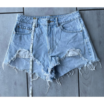 #ad Garage Womens Jean Shorts Blue Distressed Frayed Light Wash Pockets Juniors 5 $6.49