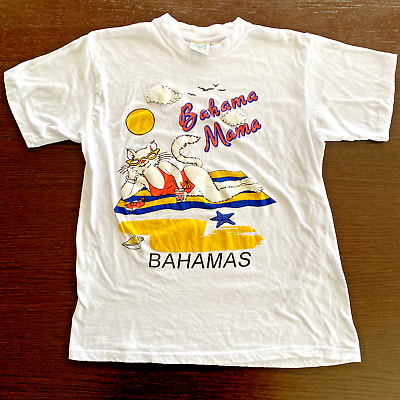 #ad Vintage BAHAMA MAMA Tee Single Stitch Cute Size Large Unisex Cat Bikini Humor $24.99
