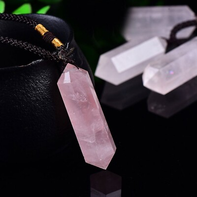#ad Rose Quartz Crystal Hexagonal Point Pendant Healing Amulet Women Ladies Necklace $10.98