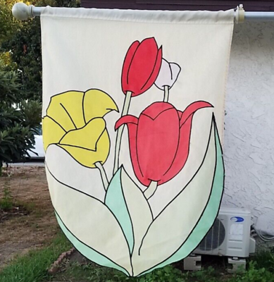 #ad SPRING TULIP FLOWER RED YELLOW BANNER HOUSE YARD FLAG 2 SIDED 39 1 2quot; x 27 1 2 $9.99