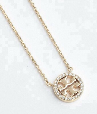 #ad 🆕AUTHENTIC TORY BURCH MILLER PAVE LOGO DELICATE PENDANT NECKLACE GOLD TONE NWT $60.72