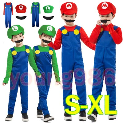 #ad Halloween Kids Boys Super Mario and Luigi Fancy Dress Plumber Bros Costume USA $15.39