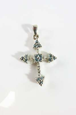 #ad Silver Christian Cross Pendant Blue Glass Sterling Cross Pendant 1 1 4quot; $15.00