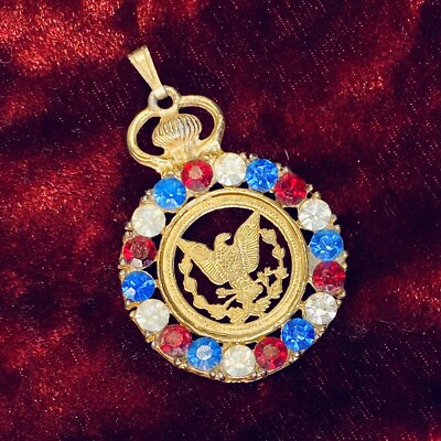 #ad Vintage USA Eagle Patriotic Pendant Made With Red White Blue Swarovski Crystals $18.00