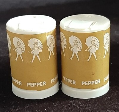 #ad Vintage Morton Pepper 2 Mini Shakers 1.25quot; Umbrella Girl advertisement MINIATURE $7.99
