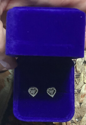 #ad Heart Diamond Earrings In Sterling Silver Stud Backing $65.00