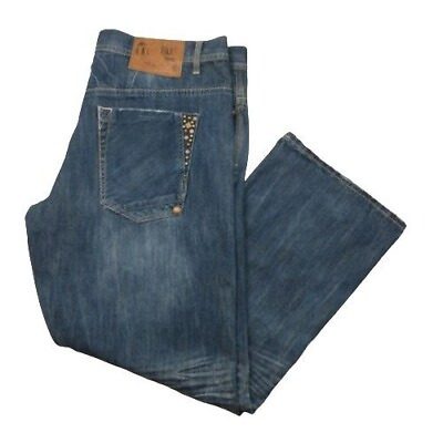 #ad Akoo Jeans Mens 44x34 Blue Distressed Stretch Dark Wash Denim Jeans Hip Hop $27.97