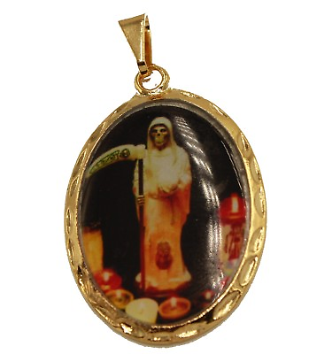 #ad Santa Muerte Holy Death Grim Reaper Pendant 18K Gold Plated with 22 inch Chain $25.52