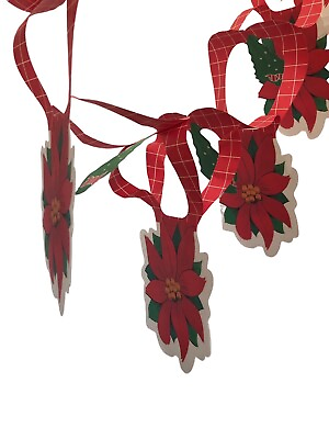 #ad Vintage Christmas Poinsettia Paper Garland Decorations 3 Packs NOS Amscan Party $9.24