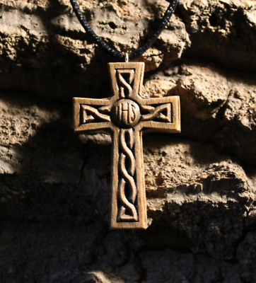 #ad Wooden Celtic Cross Catholic Necklace $28.00