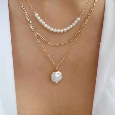 #ad Freshwater Cultured Pearl Multi Layered Chain Necklace 925 SS Authentic Jewelry $259.00