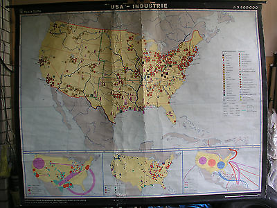 #ad School Wall Map USA Industry Havy North America Haack Gotha 35Mio 1970 $186.43