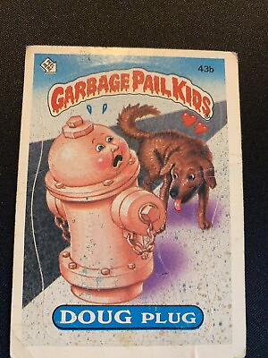 #ad 1985 Garbage Pail Kids Doug Plug 43b Red Matte Back Fire Hydrant Dog Sticker $1.40