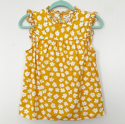 #ad #ad J Crew Shirt Womens Size 6 Yellow White Floral Blouse Sleeveless Ruffleneck $25.08