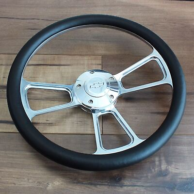 #ad 14quot; Inch Polished Steering Wheel Chevy Horn 5 Hole Chevrolet Black Muscle Car $148.03