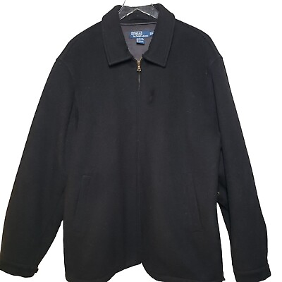 #ad Vintage Polo Ralph Lauren Coat Wool Blend Heavy Black Full Zip Winter Mens Sz XL $93.29