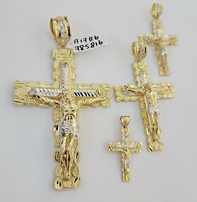 #ad 10k yellow Gold cross Pendant charm Jesus crucifix 4quot; 3quot; 2quot; 1.5quot; Men women REAL $133.16